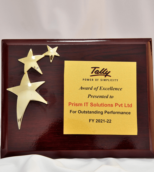 Tally Award Of Excellence Presented To Prism IT Solutions Pvt Ltd For Outstanding Performance