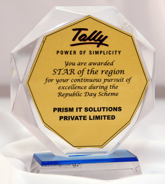 Tally Star Of The Region Award presented to PRISM IT Solutions Private Limited